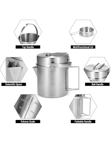 Hervidor de Camping Lixada 1L Acero Inoxidable Plegable