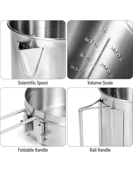 Hervidor de Camping Lixada 1L Acero Inoxidable Plegable