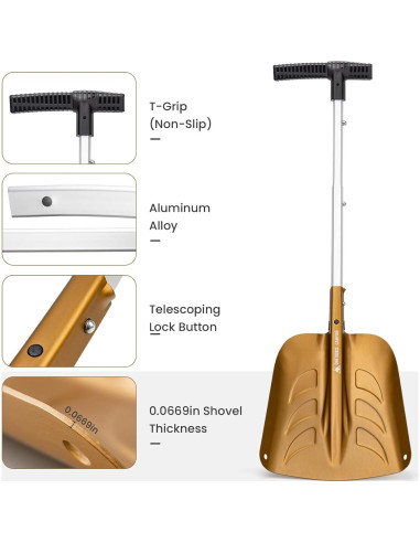 Pala de Nieve Plegable OneTigris 66 cm con Cepillo Raspador