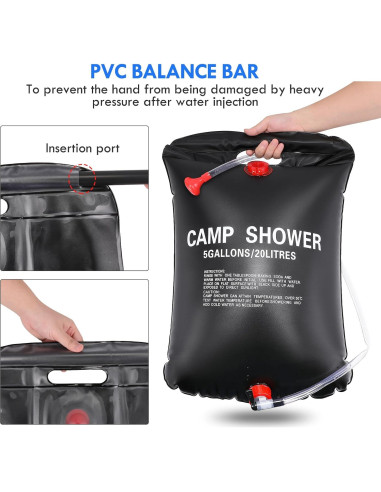 Bolsa de Ducha Solar 20L Genérico con Manguera y Cabezal Ajustable