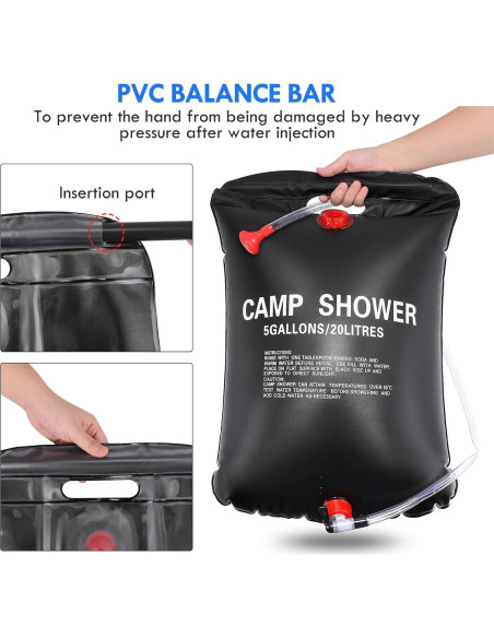 Bolsa de Ducha Solar 20L Genérico con Manguera y Cabezal Ajustable