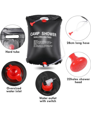 Bolsa de Ducha Solar 20L Genérico con Manguera y Cabezal Ajustable