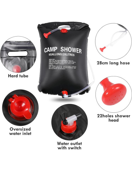 Bolsa de Ducha Solar 20L Genérico con Manguera y Cabezal Ajustable