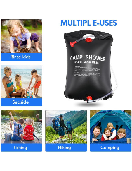 Bolsa de Ducha Solar 20L Genérico con Manguera y Cabezal Ajustable