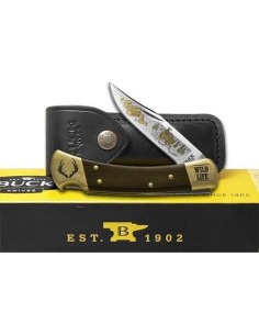 Cuchillo Plegable Buck 110 Ébano 420HC con Funda de Cuero 2