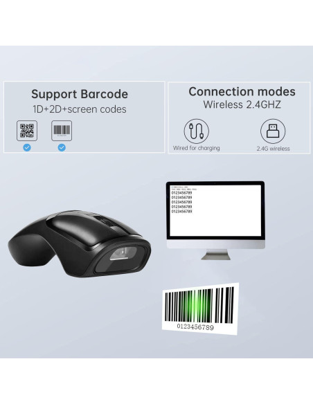 Escáner de Código de Barras Inalámbrico THARO 2 en 1 Negro Escáner de Código de Barras Inalámbrico THARO 2 en 1 Negro
