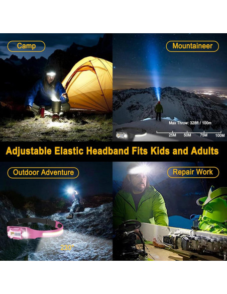 Lámpara Frontal LED Recargable HELINYAN 400 Lúmenes IP65 Rosa