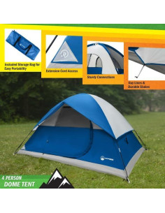Carpa de Camping Wakeman 4 Personas Azul Impermeable 2