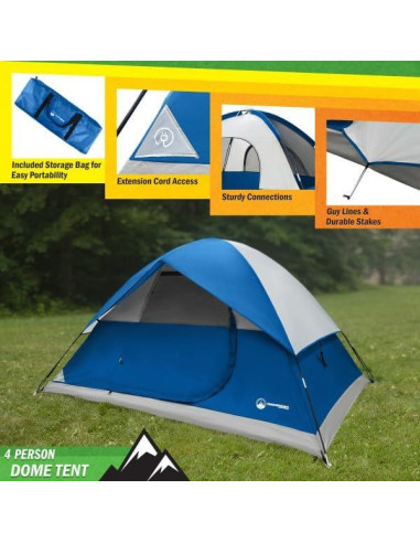 Carpa de Camping Wakeman 4 Personas Azul Impermeable