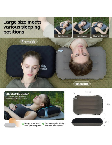 Almohada Inflable MARCHWAY para Camping - Soporte Doble Cara, Ligera y Compacta