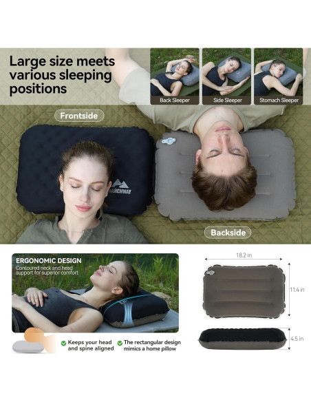 Almohada Inflable MARCHWAY para Camping - Soporte Doble Cara, Ligera y Compacta