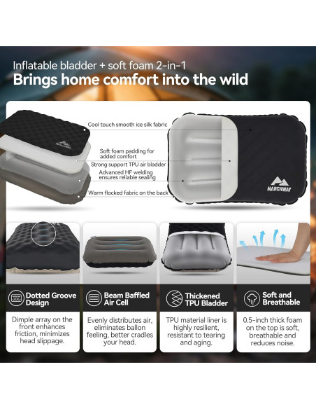 Almohada Inflable MARCHWAY para Camping - Soporte Doble Cara, Ligera y Compacta