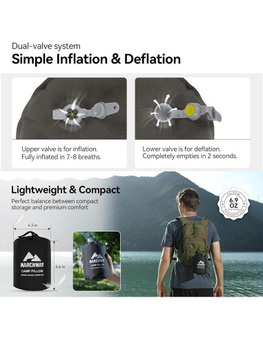Almohada Inflable MARCHWAY para Camping - Soporte Doble Cara, Ligera y Compacta