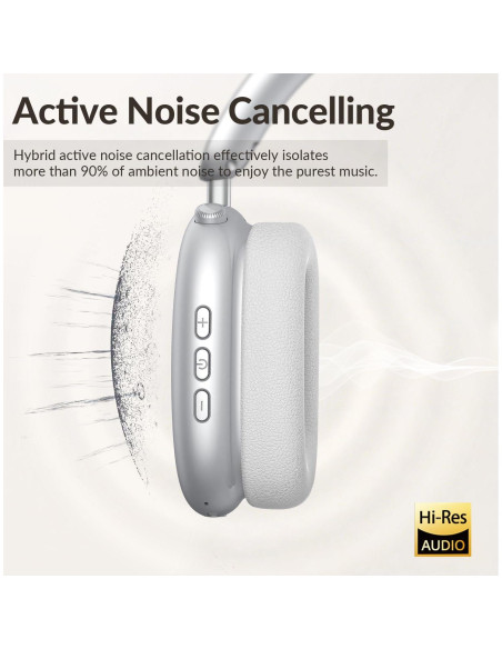 Auriculares Inalámbricos Y02 Wentronic con ANC, 60H Batería, Plata