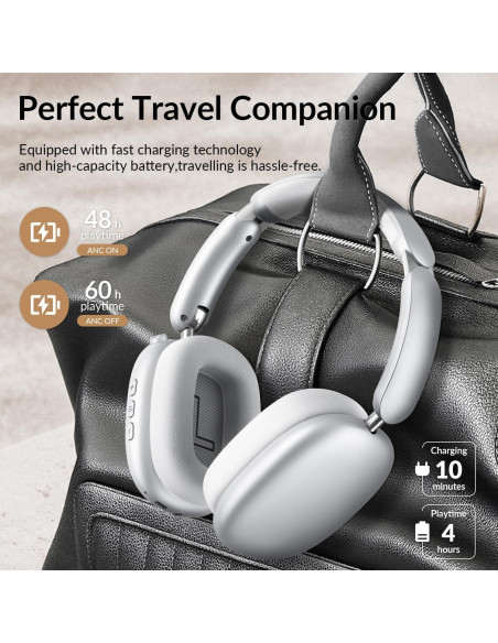 Auriculares Inalámbricos Y02 Wentronic con ANC, 60H Batería, Plata