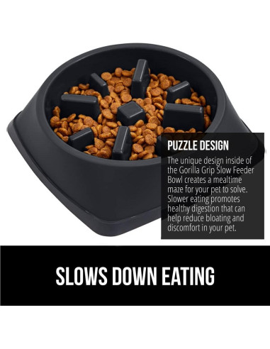 Cuenco de Alimentación Lenta Gorilla Grip 2 Tazas Negro