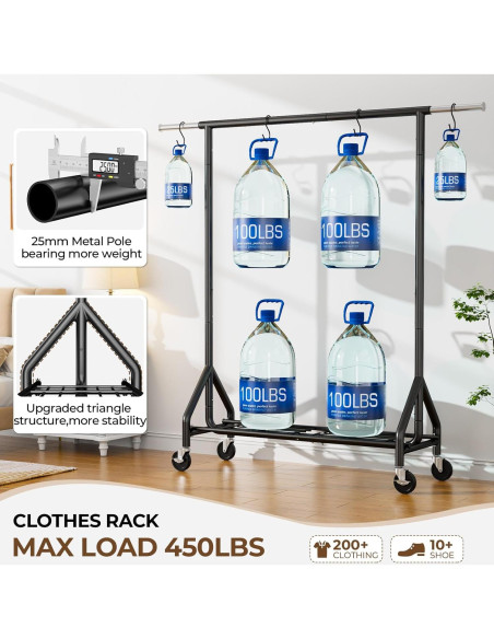 Perchero de Ropa Rodante HYSEYY Metal Negro 204 kg Alta Resistencia