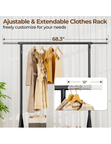 Perchero de Ropa Rodante HYSEYY Metal Negro 204 kg Alta Resistencia