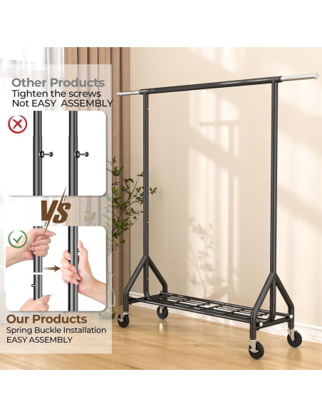 Perchero de Ropa Rodante HYSEYY Metal Negro 204 kg Alta Resistencia