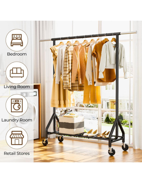 Perchero de Ropa Rodante HYSEYY Metal Negro 204 kg Alta Resistencia