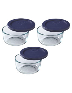 Juego de 3 Tazones de Vidrio Pyrex 2 Tazas con Tapas