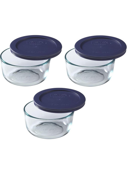 Juego de 3 Tazones de Vidrio Pyrex 2 Tazas con Tapas