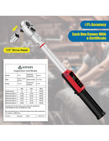Llave de Torque Digital ANPUDS 2-135 Nm Ajustable con Alarma