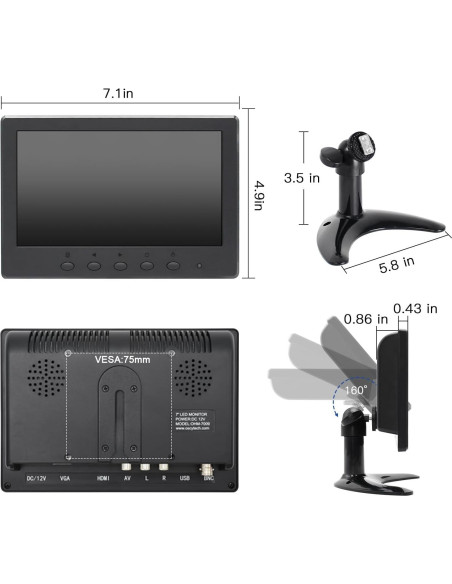 Monitor Pequeño OSCY 7" 1024x600 HDMI VGA AV para PC