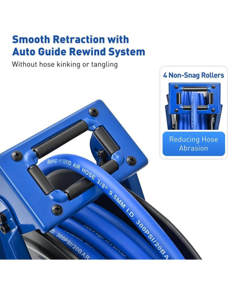 Carrete Retráctil de Manguera de Aire Ruvup 3/8" x 22.86m 300PSI