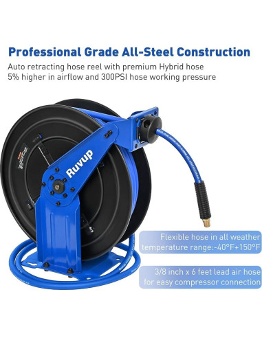 Carrete Retráctil de Manguera de Aire Ruvup 3/8" x 22.86m 300PSI