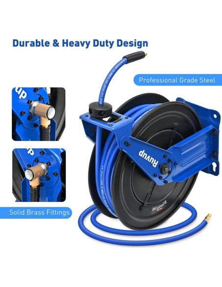 Carrete Retráctil de Manguera de Aire Ruvup 3/8" x 22.86m 300PSI