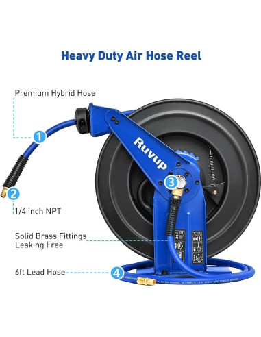 Carrete Retráctil de Manguera de Aire Ruvup 3/8" x 22.86m 300PSI