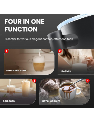 Espumador de Leche Eléctrico Fnerthral NPQ 4 en 1 430ml Negro