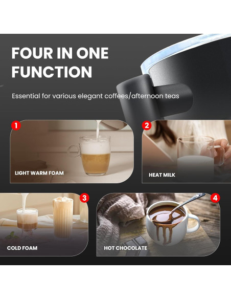 Espumador de Leche Eléctrico Fnerthral NPQ 4 en 1 430ml Negro