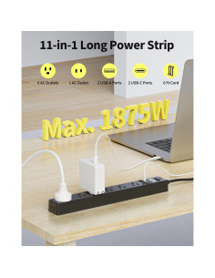 Regleta de Sobretensión Maxpw 6 Pies 7 Salidas 4 USB Negro 2