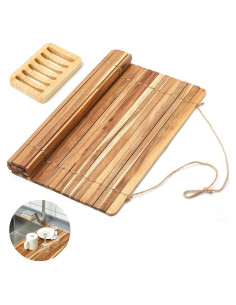 Estante de Secado de Platos Teenyyou con Jabón de Bambú