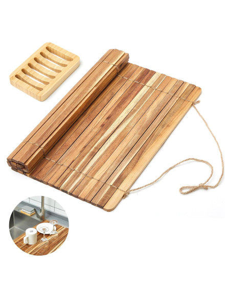 Estante de Secado de Platos Teenyyou con Jabón de Bambú