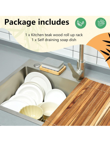 Estante de Secado de Platos Teenyyou con Jabón de Bambú