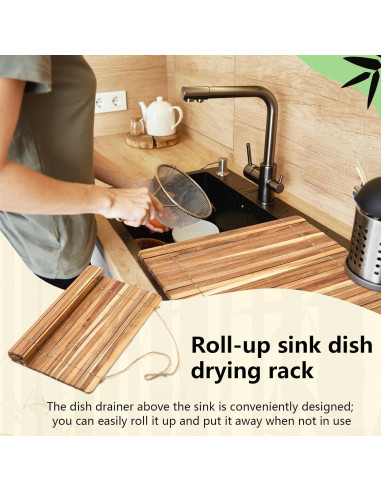 Estante de Secado de Platos Teenyyou con Jabón de Bambú
