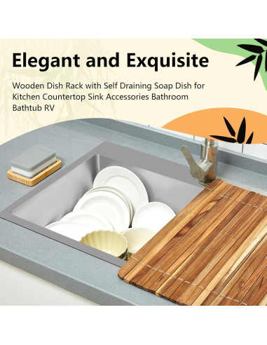 Estante de Secado de Platos Teenyyou con Jabón de Bambú