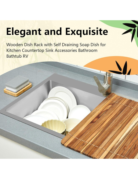 Estante de Secado de Platos Teenyyou con Jabón de Bambú