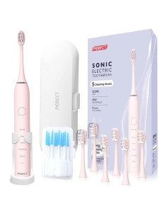 Cepillo de dientes eléctrico PERECT rosa con 6 cabezales y 5 modos
