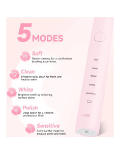 Cepillo de dientes eléctrico PERECT rosa con 6 cabezales y 5 modos 2