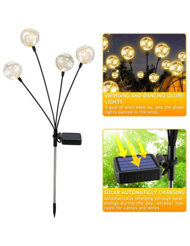 Luces Solares de Globo Figbush para Jardín 4 Paquetes 16 LED
