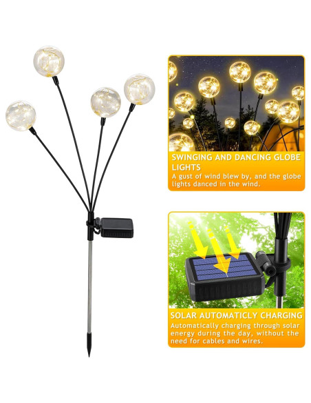 Luces Solares de Globo Figbush para Jardín 4 Paquetes 16 LED