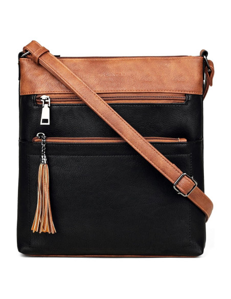 Bolso Cruzado MASINTOR para Mujeres - Cuero Vegano, Negro Marrón