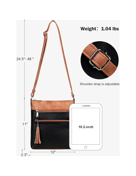 Bolso Cruzado MASINTOR para Mujeres - Cuero Vegano, Negro Marrón