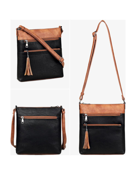 Bolso Cruzado MASINTOR para Mujeres - Cuero Vegano, Negro Marrón