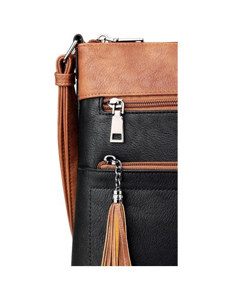 Bolso Cruzado MASINTOR para Mujeres - Cuero Vegano, Negro Marrón