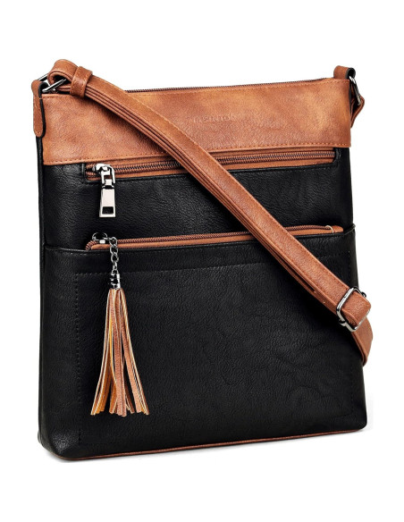 Bolso Cruzado MASINTOR para Mujeres - Cuero Vegano, Negro Marrón